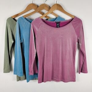 Vintage Y2K Gap Stretch Velvet Velour 3/4 Sleeve Boatneck Top Lot of 3